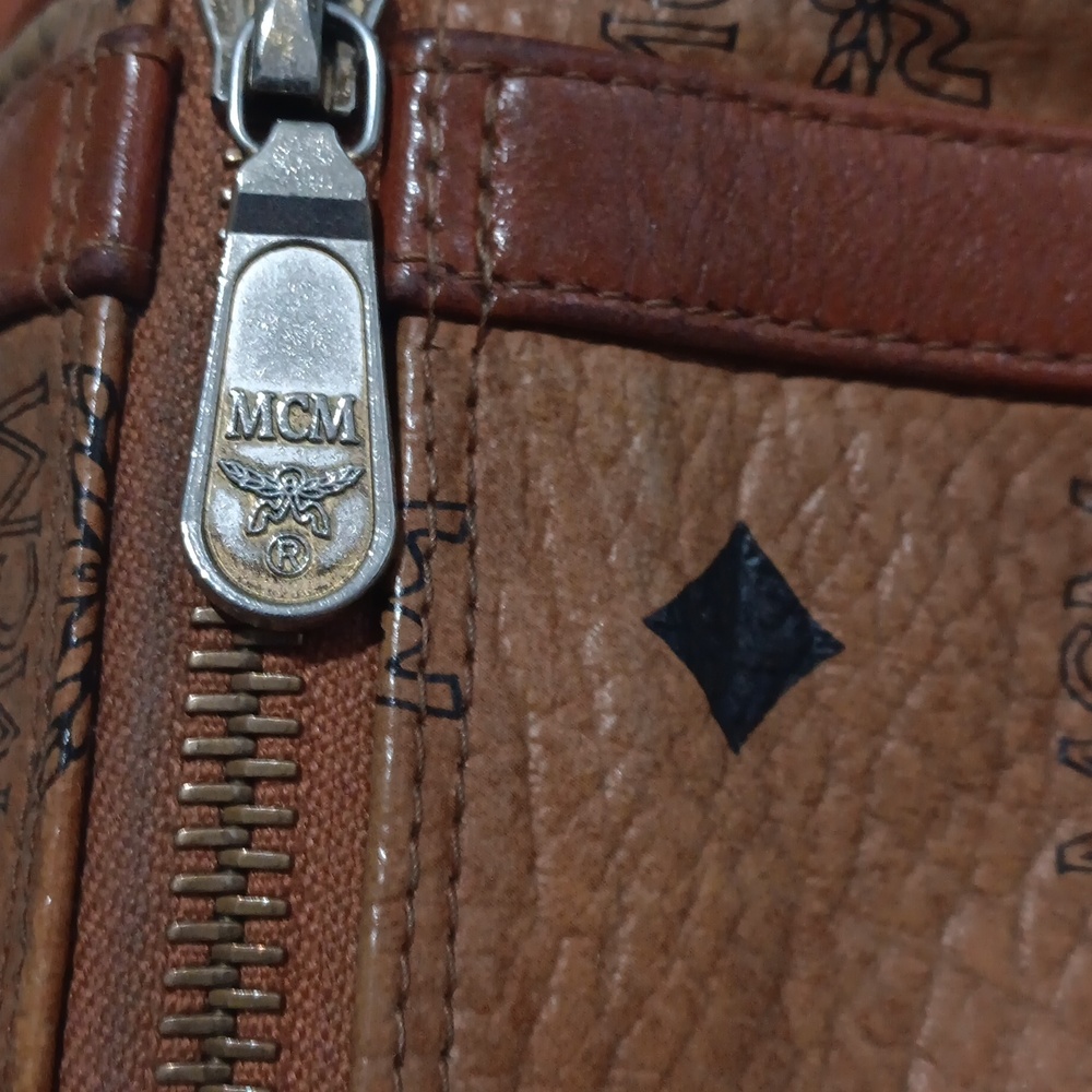 MCM Cognac Crossbody Barrel Bag with Logo Pattern EUC - Picture 12 of 13